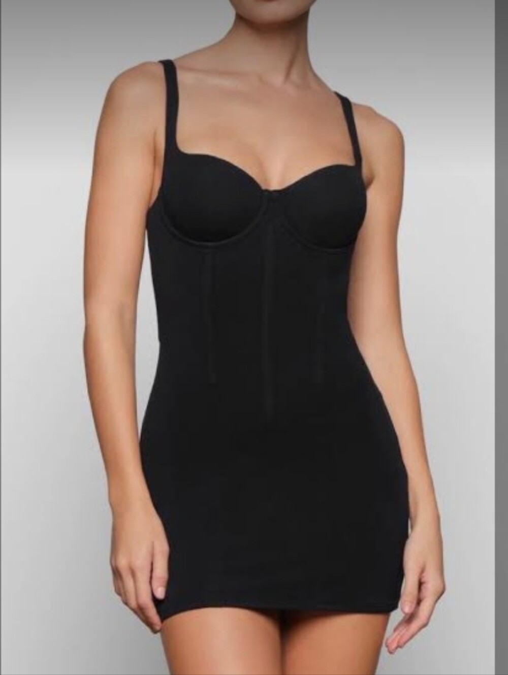 Skims Black Cotton Corset Boned Mini Dress Medium Pin Up